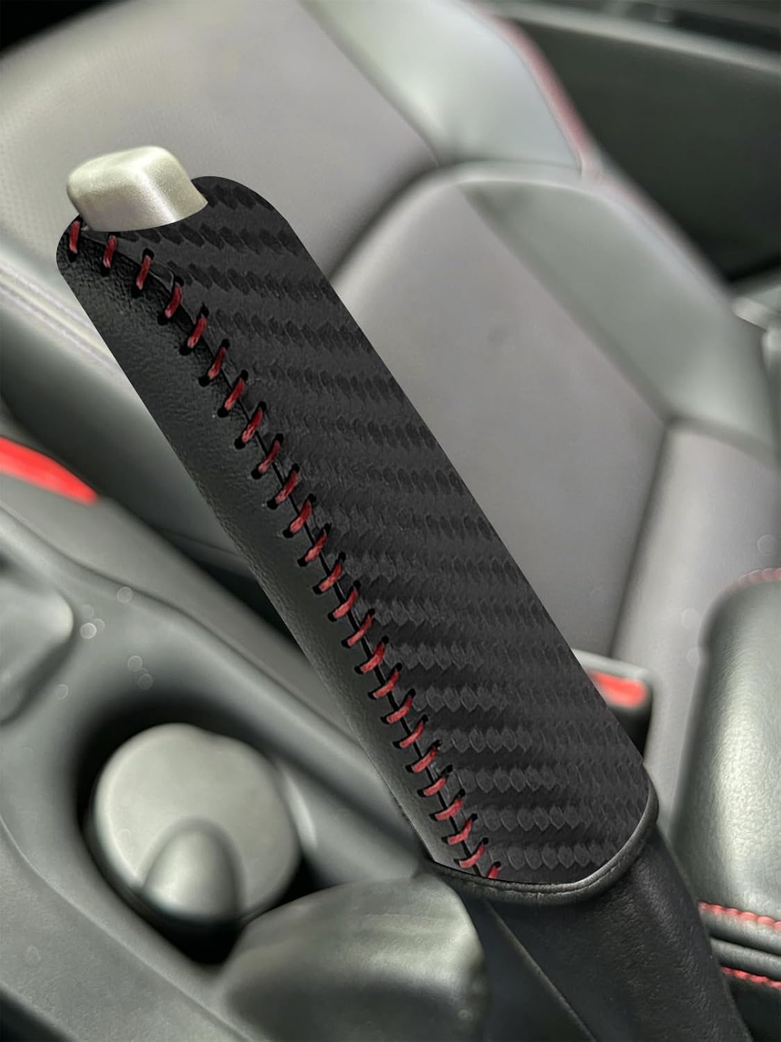 Genuine Leather Handbrake Cover with Stitching Design, Anti-Slip & Universal Fit, Easy Installation Hand Brake Grip Cover for Car Interior Upgrade, Ideal for Commuters & Family Cars