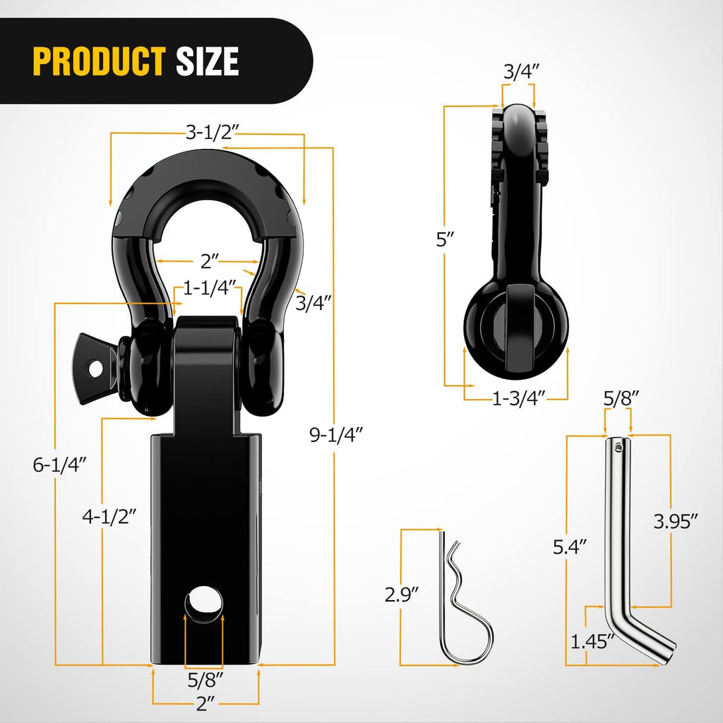 Nilight Shackle Hitch Receiver 2Inch 45000 LBs Breaking Strength 3/4" D Ring w/Trailer Pin Heavy Duty Solid Recovery Towing Kit for Trucks Jeeps Off-Road