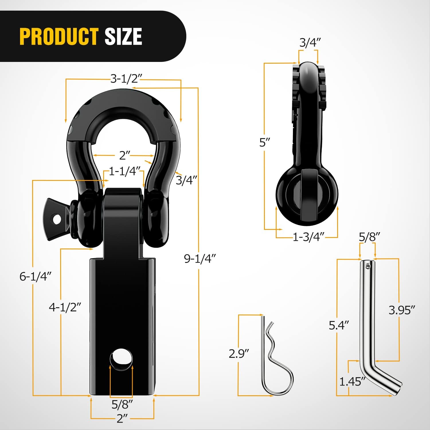 Nilight Shackle Hitch Receiver 2Inch 45000 LBs Breaking Strength 3/4" D Ring w/Trailer Pin Heavy Duty Solid Recovery Towing Kit for Trucks Jeeps Off-Road