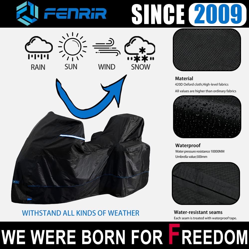 FENRIR 420D 90" INCH Motorcycle Cover Waterproof Outdoor Storage Compatible with BMW R1300GS R1250GS KTM Adventure Honda Africa Twin Nt1100 Yamaha Tracer Suzuki VStrom Kawasaki Versys Triumph Tiger