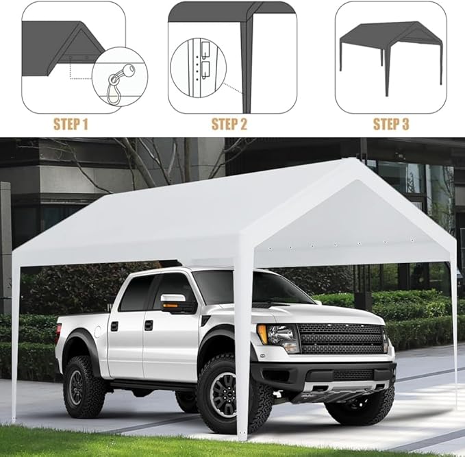 Rutile 10 x 20 FT Carport Replacement Cover, Heavy Duty Car Tarp Canopy Tent - Image 6