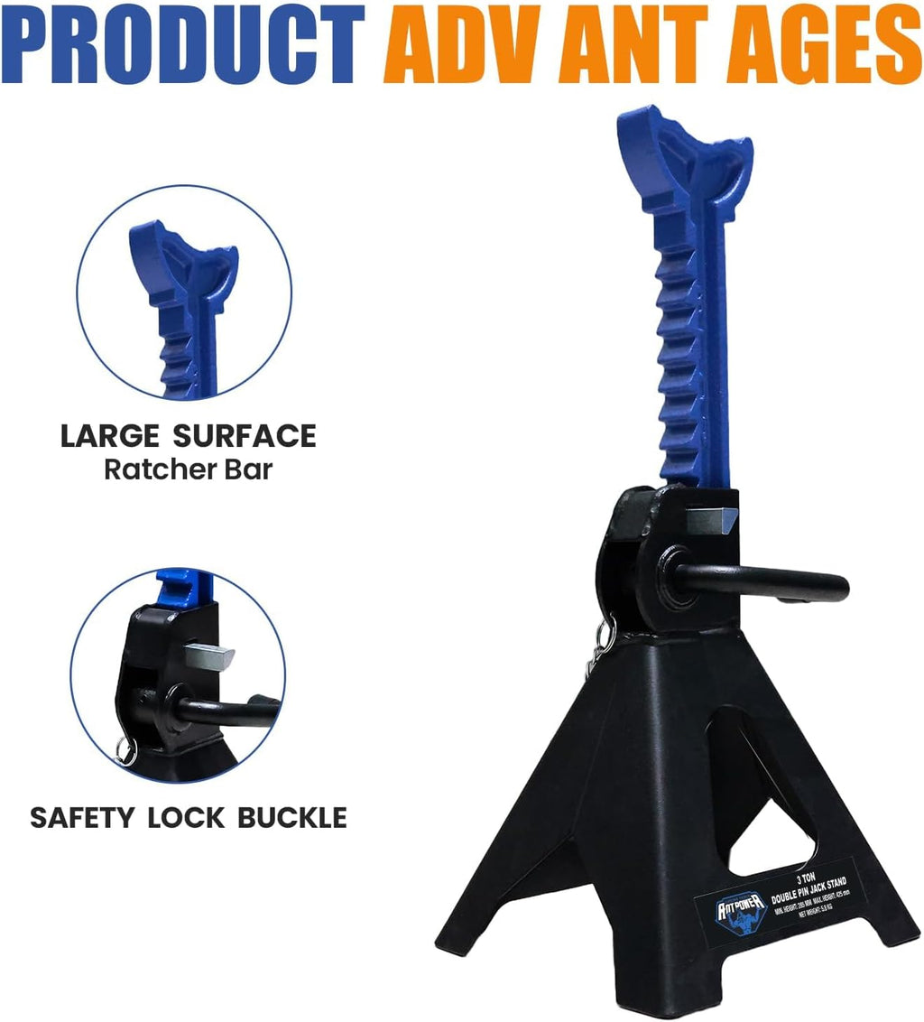 ANTPOWER Car Jack Stands 3 Ton (6,600 lbs) with Double Locking Heavy Duty 11.2"-16.8" Adjustable for Lifting SUV, Pickup Truck Garage 6000 lbs Capacity 1 Pair