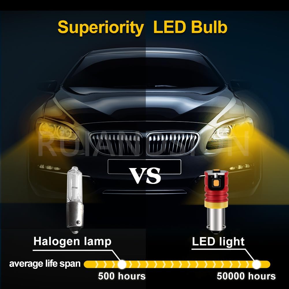Ruiandsion BAX9S Yellow LED Bulbs 2-Pack, Fits H6W 64132 38161, 10-30V for Instrument Panel, Gauge Cluster, Parking City & Dashboard Courtesy Lights