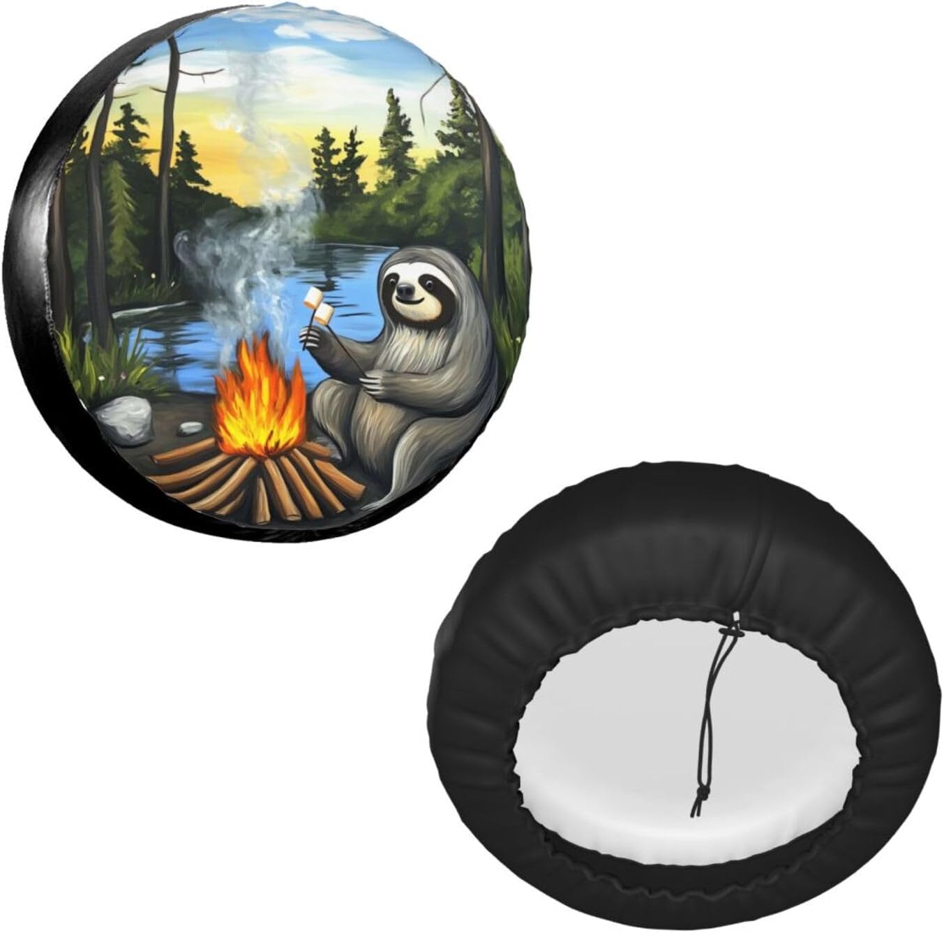 Sloth Toasting Marshmallows Universal Spare Tire Cover,15 Inch,Waterproof Polyester Wheel Protector Funny Cute Tire Covers for Rv Suvs Trucks Travel Trailers Outdoor,Easy Install
