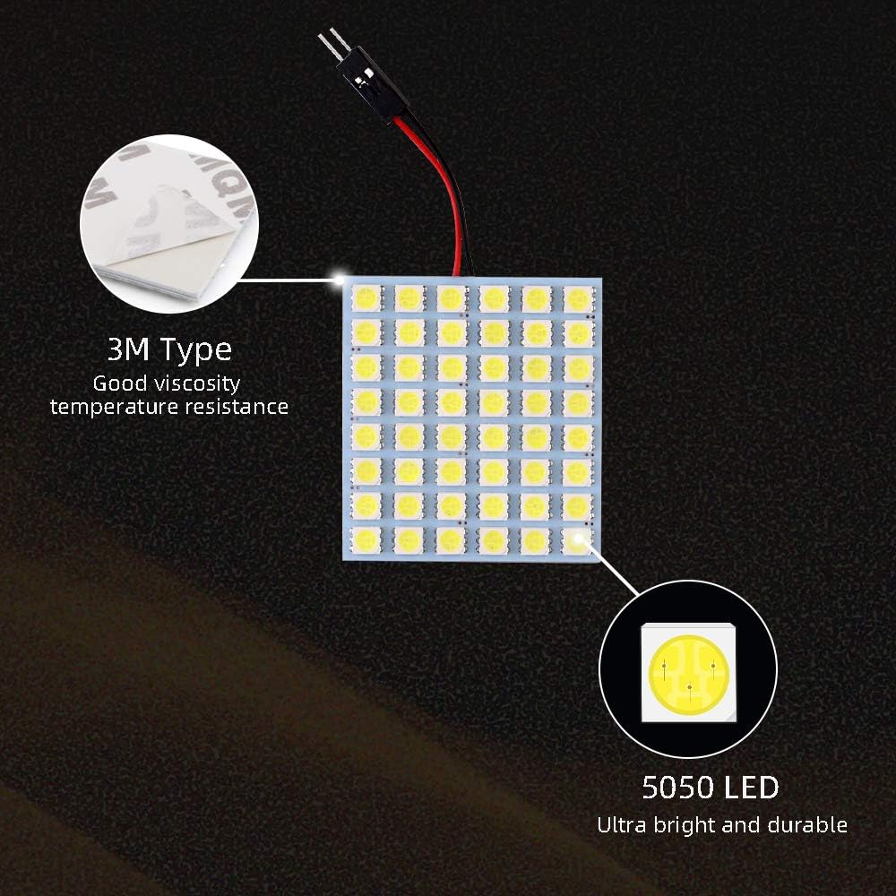 GLL Super White Energy-saving 5050 48-SMD LED Panel Dome Light Auto Car Interior Reading Plate Light Roof Ceiling Interior Wired Lamp+T10 BA9S Festoon Adapter-4pcs