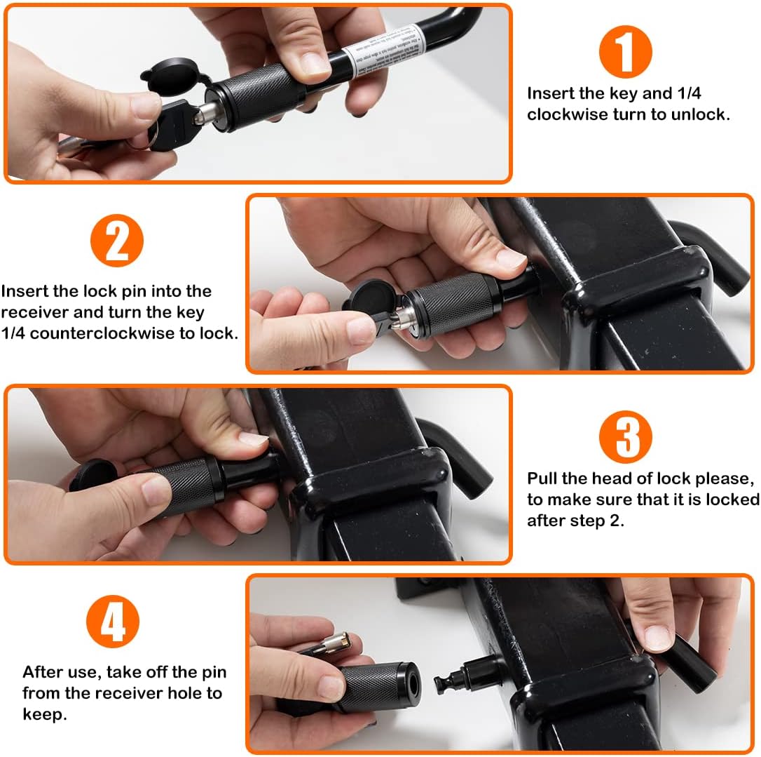 CZC AUTO Trailer Hitch Receiver Lock, Dogbone Style Hitch Pin Lock, Dia 5/8 Inch Bent Pin for Class III IV 2 2-1/2 Inch Receiver, Fits Bike Rack Tray Ball Mount for Towing Trailer Truck Car Boat RV