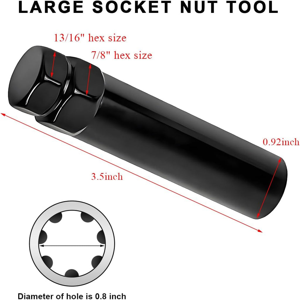 7 Spline Lug Nuts Key Tuner, 7-Point Wheel Lock Key Replacement with 20mm Inner Diameter, Wheel Lug Nut Removal Tool for Wrench with 13/16" (21mm) & 7/8" (22mm) Hex