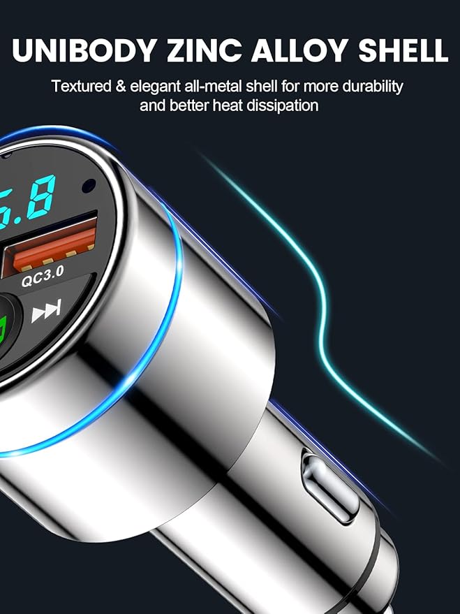 FM Transmitter for Car Bluetooth 5.3, All-Metal PD 20W & QC3.0 18W Fast Charger - Image 7