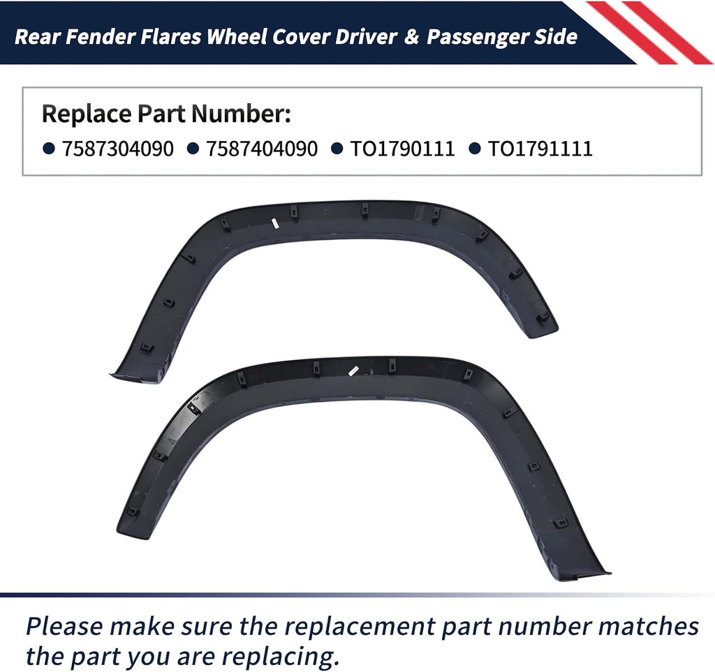 7587304090 7587404090 Rear Fender Flares Wheel Cover Driver ＆ Passenger Side Fit for Toyota Tacoma Pickup 4-Door 2016-2023, Wheel Arch Protector Trim Opening Molding TO1790111 TO1791111