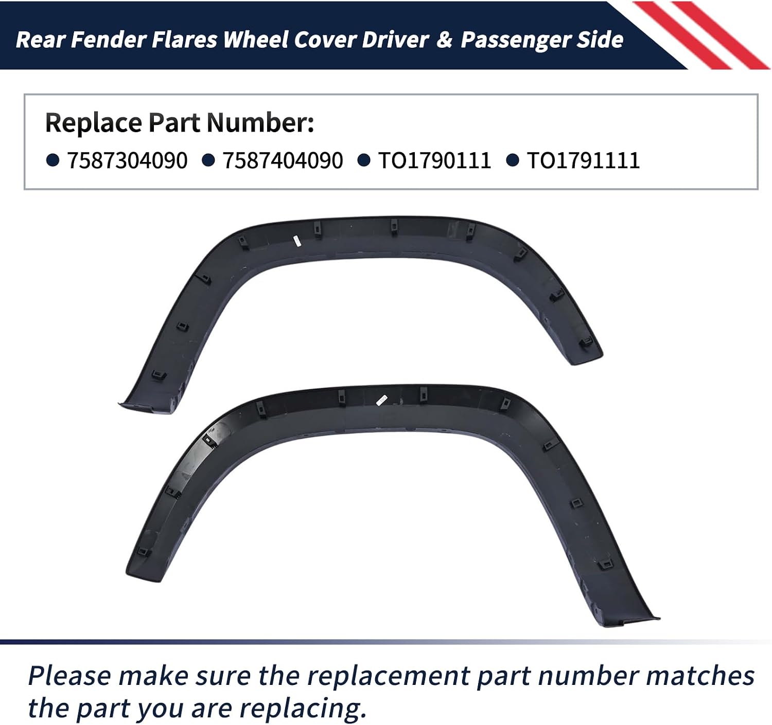 7587304090 7587404090 Rear Fender Flares Wheel Cover Driver ＆ Passenger Side Fit for Toyota Tacoma Pickup 4-Door 2016-2023, Wheel Arch Protector Trim Opening Molding TO1790111 TO1791111