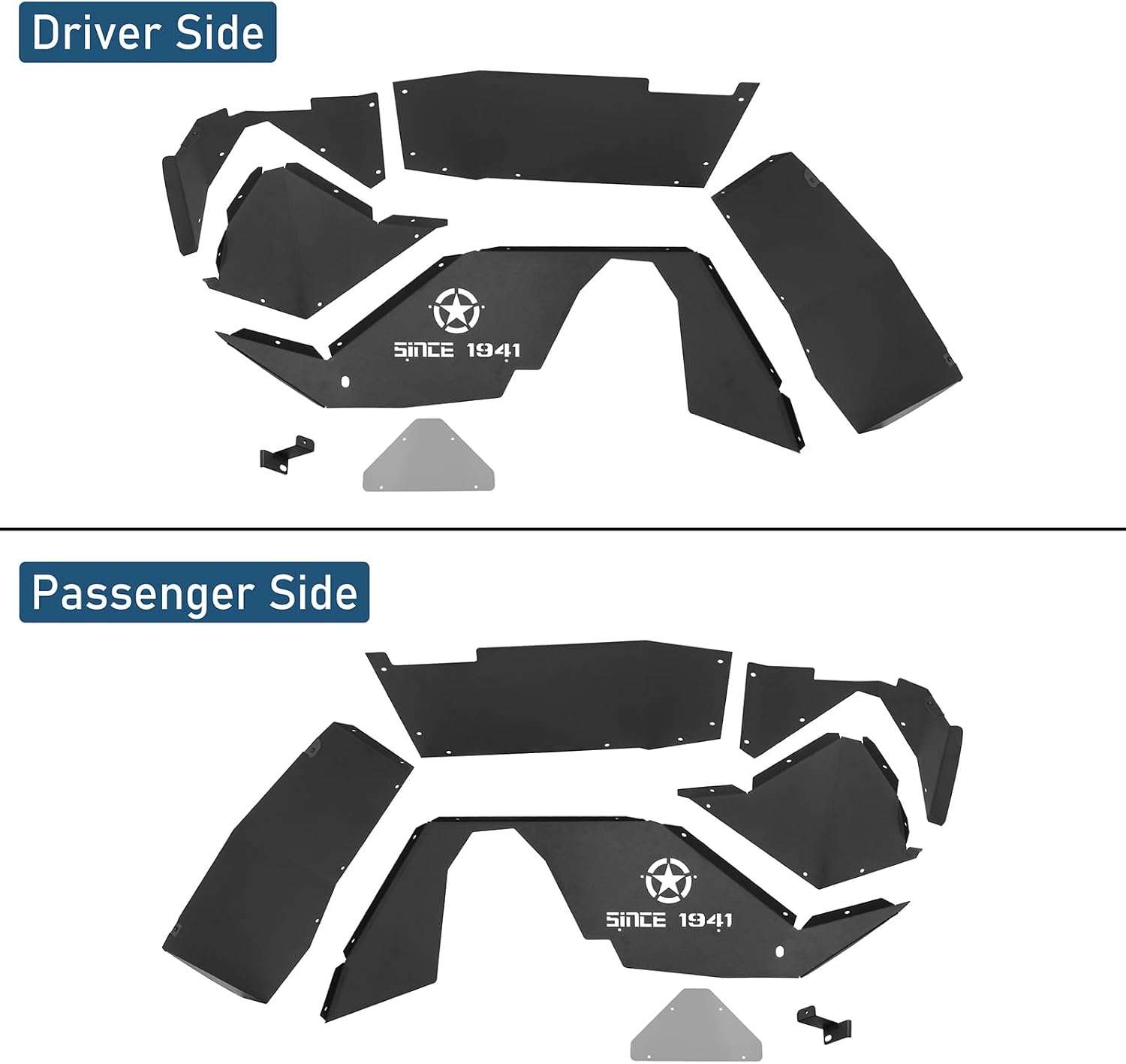Hooke Road Wrangler YJ Front Inner Fender Liners for Jeep Wrangler YJ 1987-1995, Steel Black Front Wheel Well Liner Splash Mud Guards - 2PCS