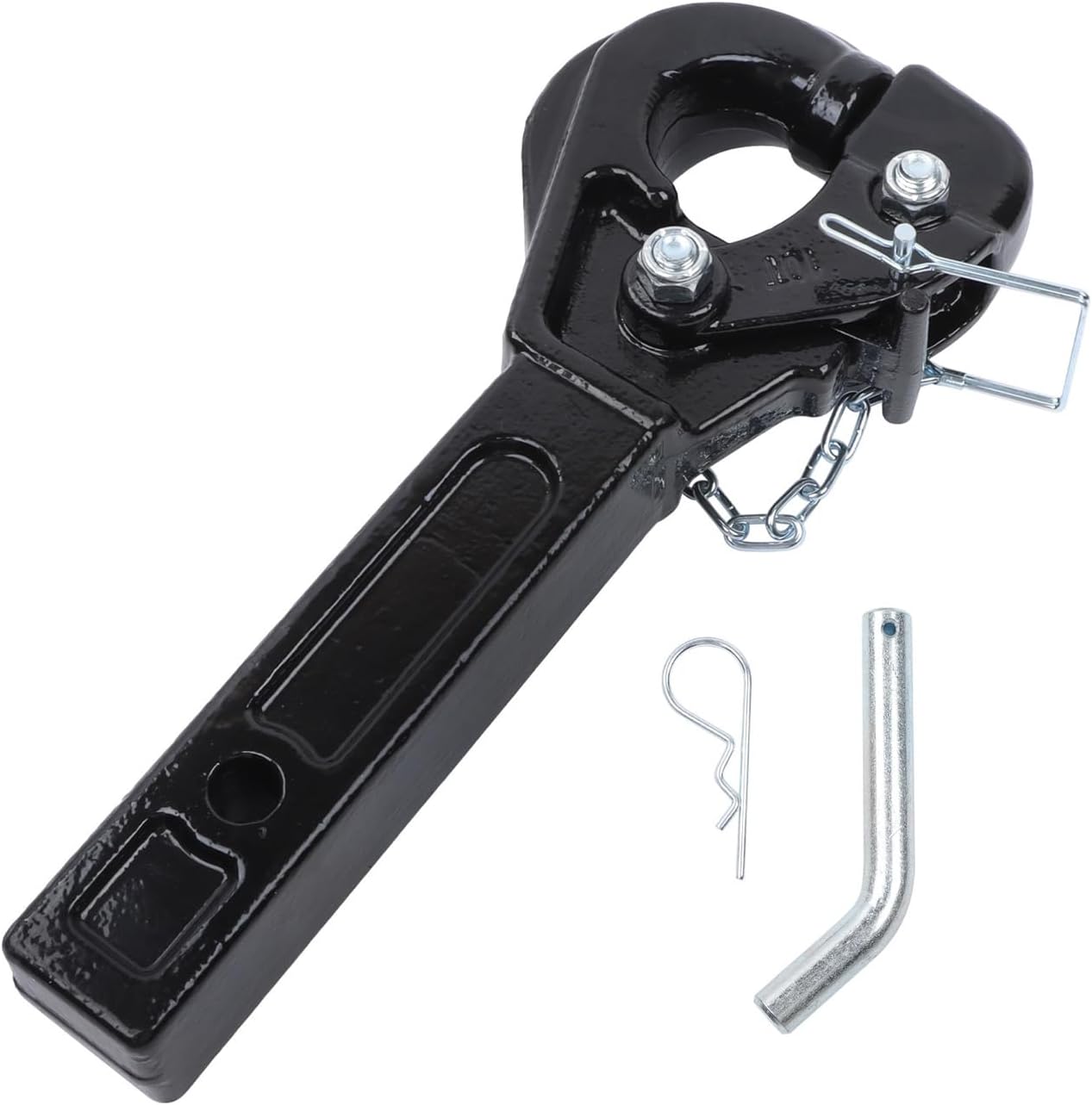 10-Ton Pintle Hitch for 2-Inch Receiver Hook Military Receiver 20000LBS Fits 2-1/2 in Lunette Ring Gloss Black Powder Coat