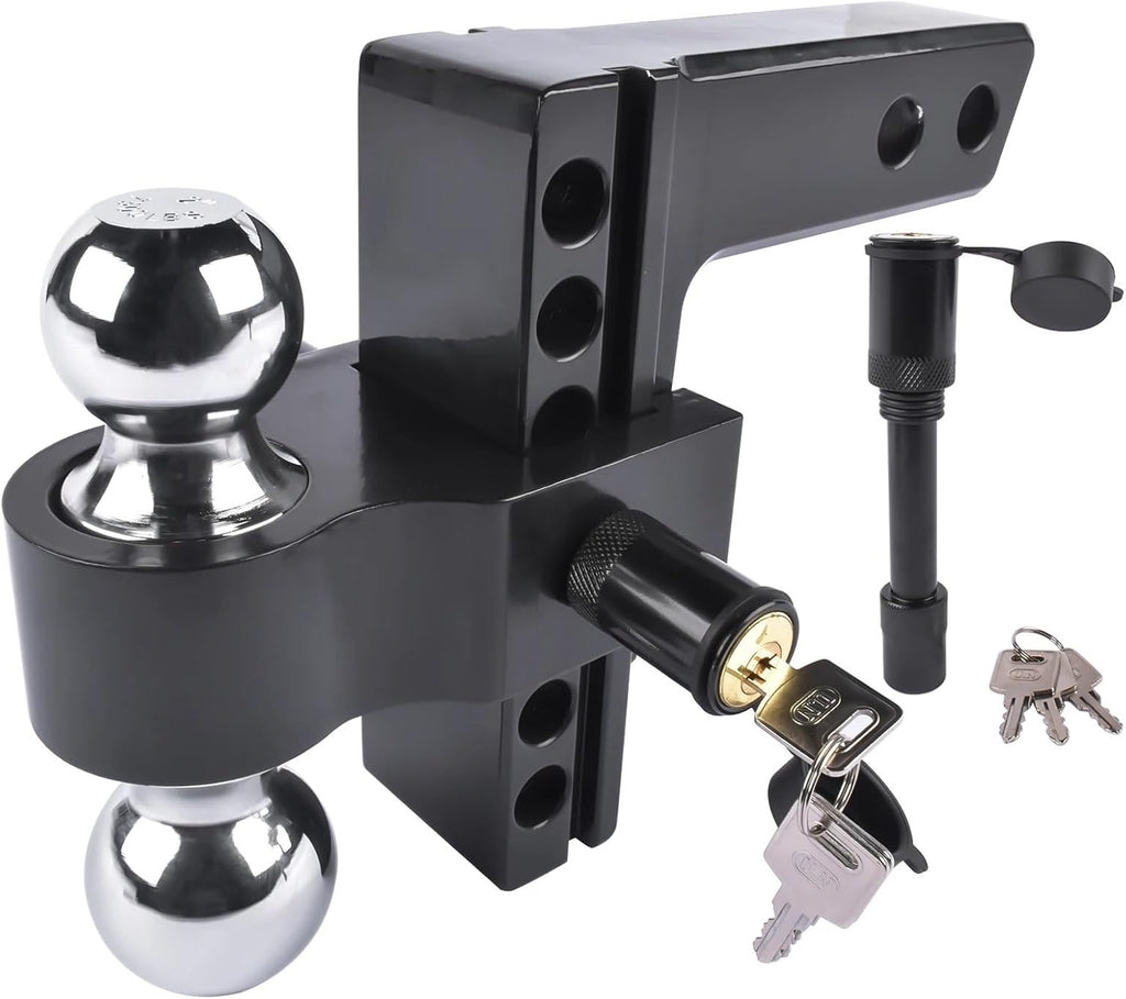Adjustable 2/5" Trailer Hitch 6" Drop/Rise Dual-Ball 12500 LBS GTW Locks | Heavy Duty Tow Hitch Receiver Towing Mounting for Truck SUV Camper RV Boat Utility Hauler with Riser