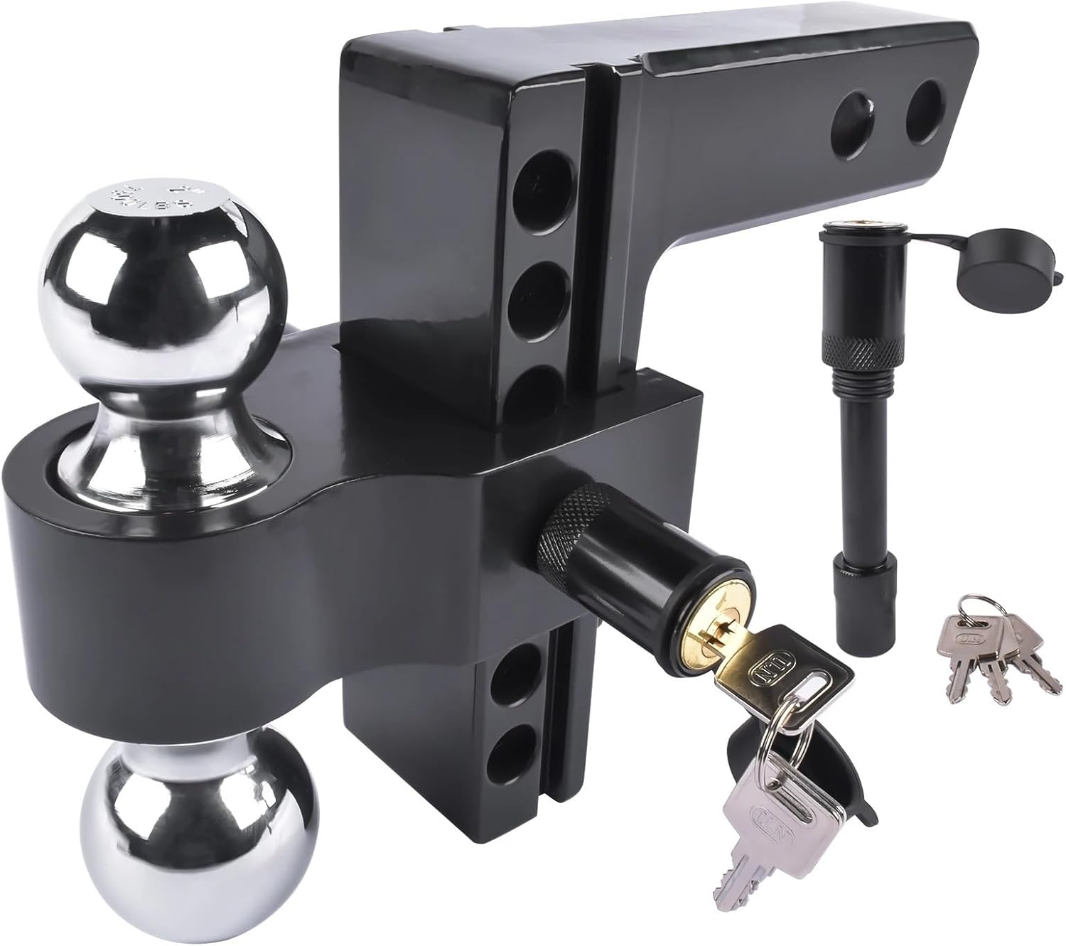 Adjustable 2/5" Trailer Hitch 6" Drop/Rise Dual-Ball 12500 LBS GTW Locks | Heavy Duty Tow Hitch Receiver Towing Mounting for Truck SUV Camper RV Boat Utility Hauler with Riser