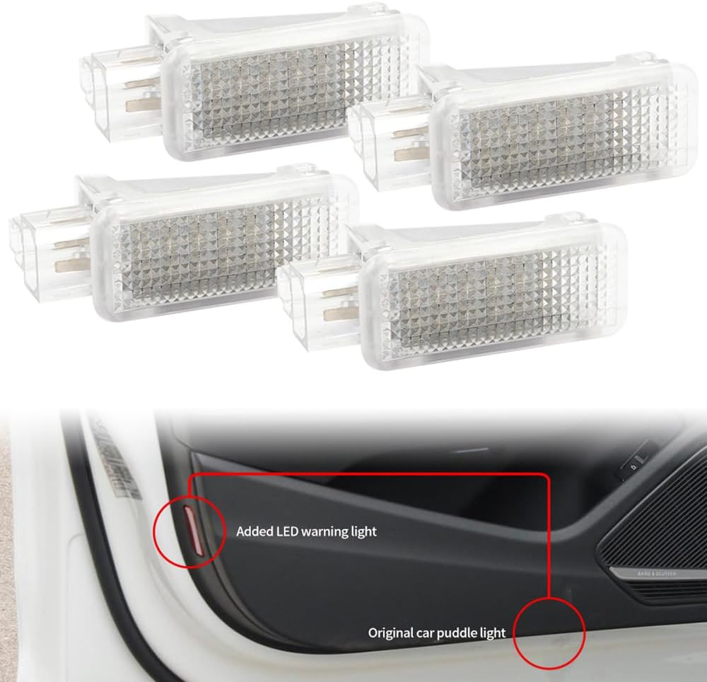 nsautolighting 4Pcs Red LED Interior Courtesy Door Light for Au'di A3 S3 A4 S4 A5 S5 A6 S6 RS6 A8 S8 Q3 Q4 Q5 Q7 Q8 LED Side Door Panel Warning Puddle Footwell Lamp Assembly