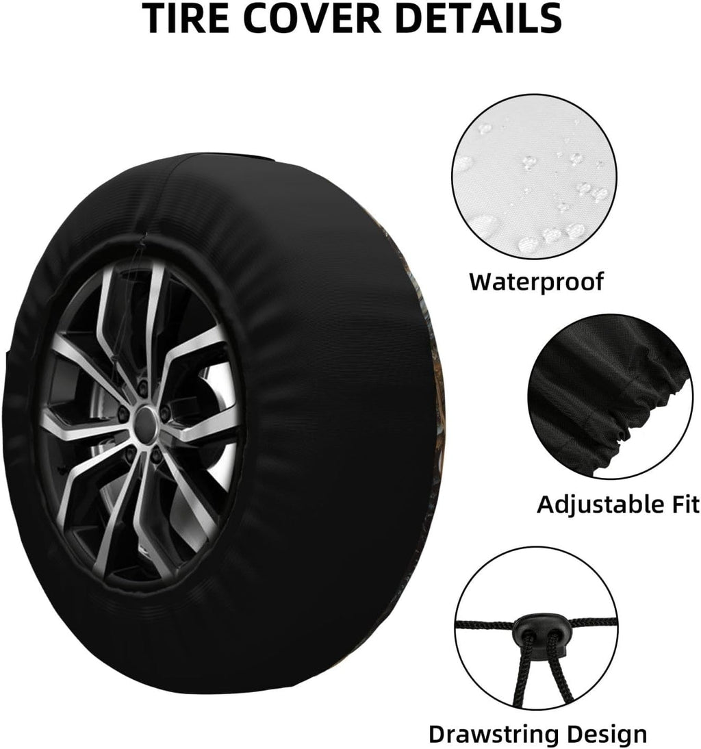 Spare Tire Cover for RV Camper, American Flag Forest Fish Deer Tire Cover Protectors, Weatherproof Universal Wheel Cover for RV Travel Trailer Camper Truck 15in