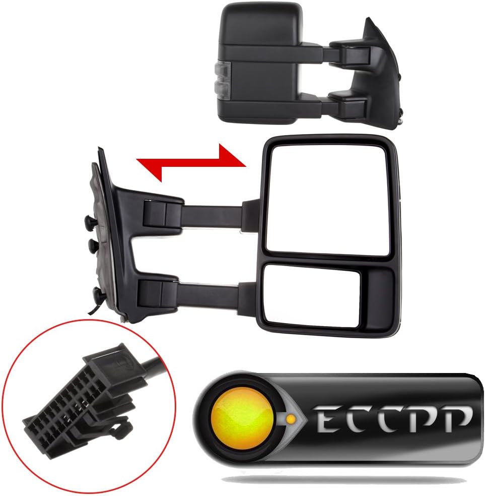 A Pair Towing Mirrors Fits 1999-2015 for Ford for F250/for F350/for F450/for F550 Super Duty, Manual Adjusted View Mirror with Turn Signal Indicator