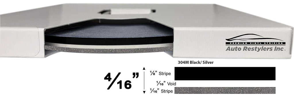 3M 4/16" x 150' 2-Color Automotive Vinyl Pinstriping Tape (Black/Silver Metallic)