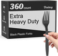 360 Count Extra Heavy Duty Black Plastic Forks Disposable, Heat Resistant by Dealusy