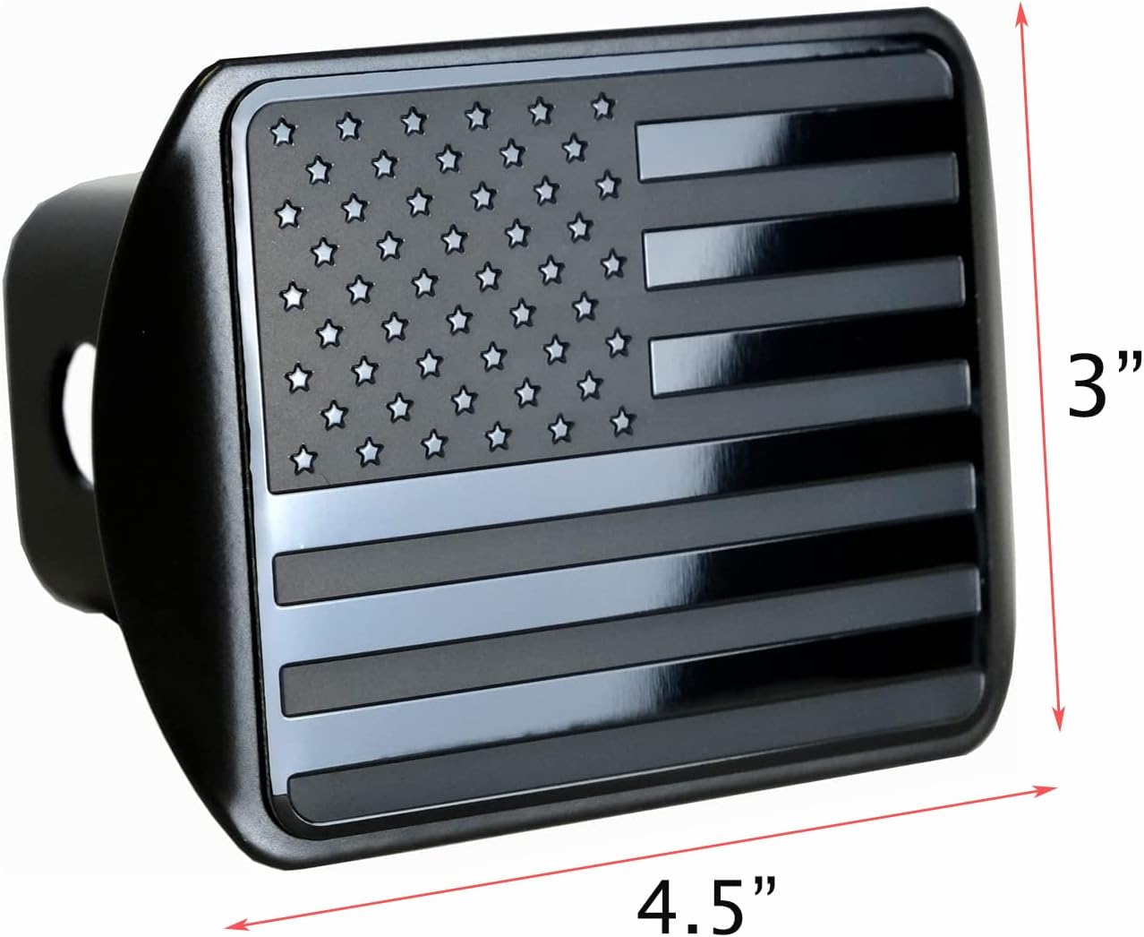 USA Stainless Steel Flag Emblem Metal Hitch Cover – Black, Includes Anti-Rattle Stainless Steel Pin Bolt, Fits 2" Receivers