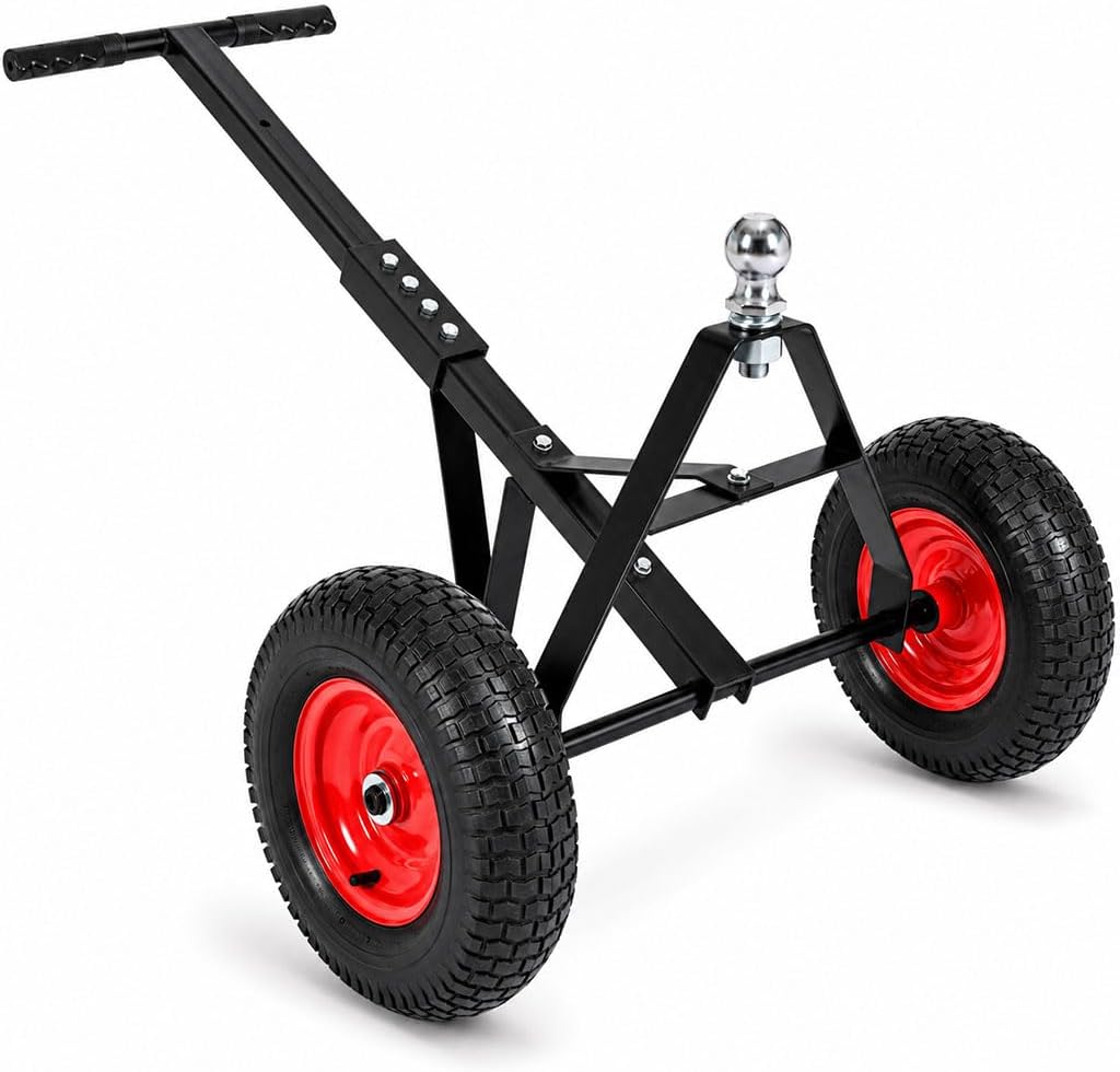 Trailer Dolly with 2" Hitch Ball, 1000 lbs Capacity, Heavy-Duty Steel Frame with Hammer-Tone Finish, Wide Wheelbase & 13" Flat-Free Tires – Lawn Tractor, RV, Boat, and Utility Trailer Mover Dolly