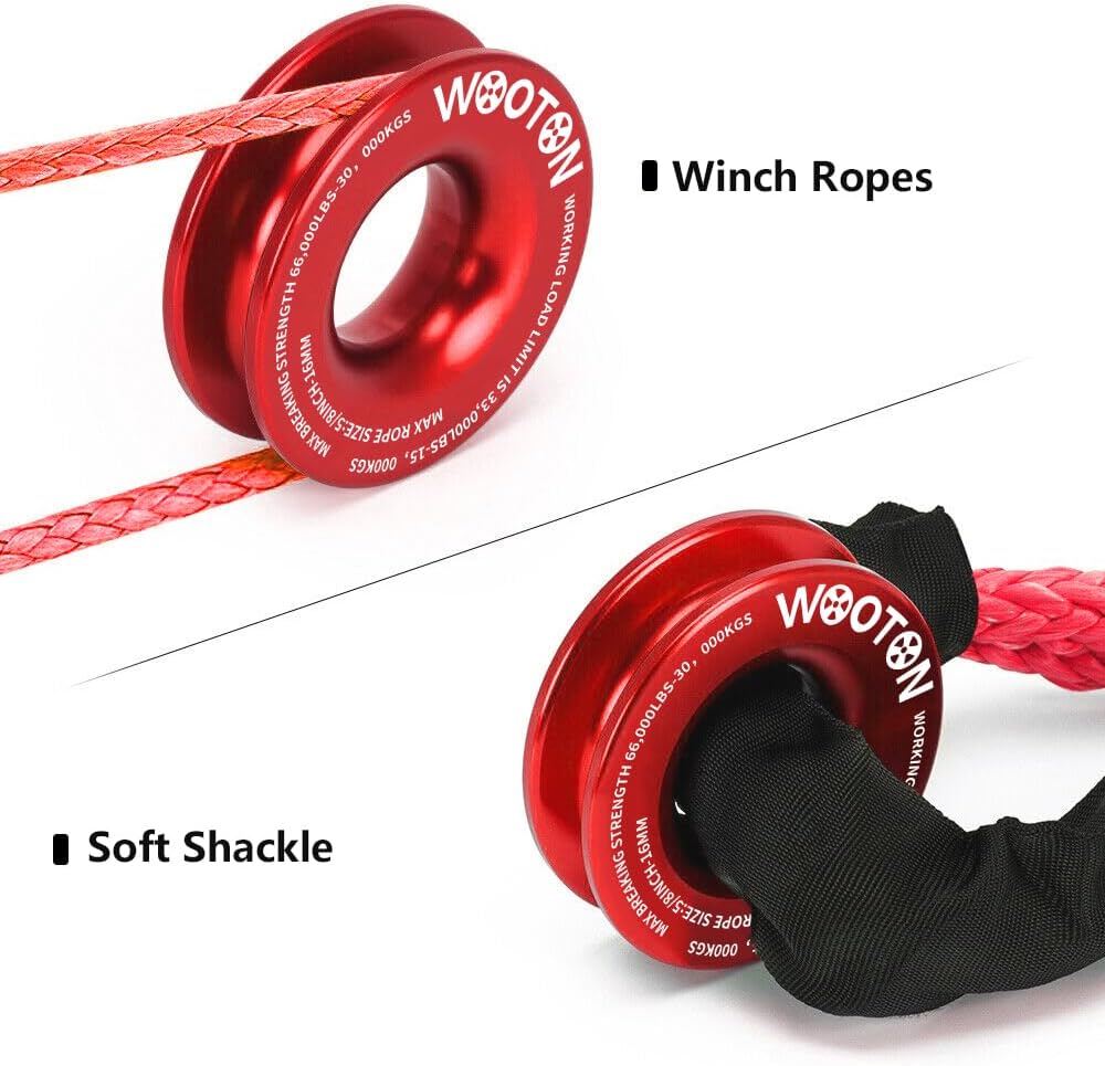 Soft Shackle & Recovery Ring Kit - 2PCS 1/2" x 22" Soft Shackles for Recovery with Aluminum Snatch Ring, 66,000 lbs Breaking Strength for ATV, UTV, SUV, Truck Off-Road Vehicle - Red