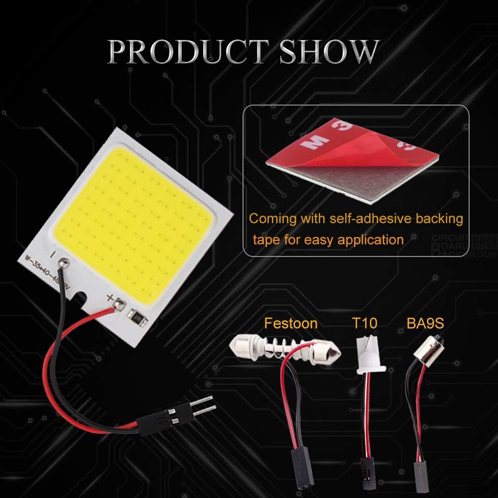 YM E-Bright 4-Pack White Led Panel Dome Light Lamp, COB 48-SMD Led Interior Car Lights Auto Dome Lights Interior with T10 /BA9S/ Festoon Adapters, DC-12V