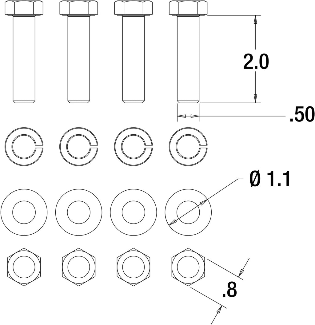 Buyers Products 8520 Replacement Pintle Hook/Combination Hitch Mounting Kit, Four 1/2". x 2" Grade 8 Bolts, Hex Nuts,Heavy Lock Washers, and Flat Washers