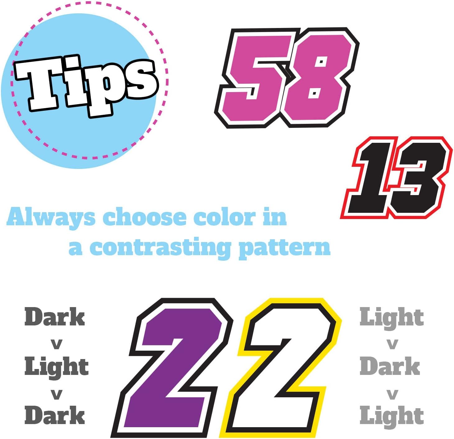 MC MOTOPARTS Custom Racing Number Decals (Set of 3) – Premium 3-Layer Outline Style – Personalized Number – Waterproof Vinyl for Motocross, ATV & Dirt Bike Plates (3–10 Inch)
