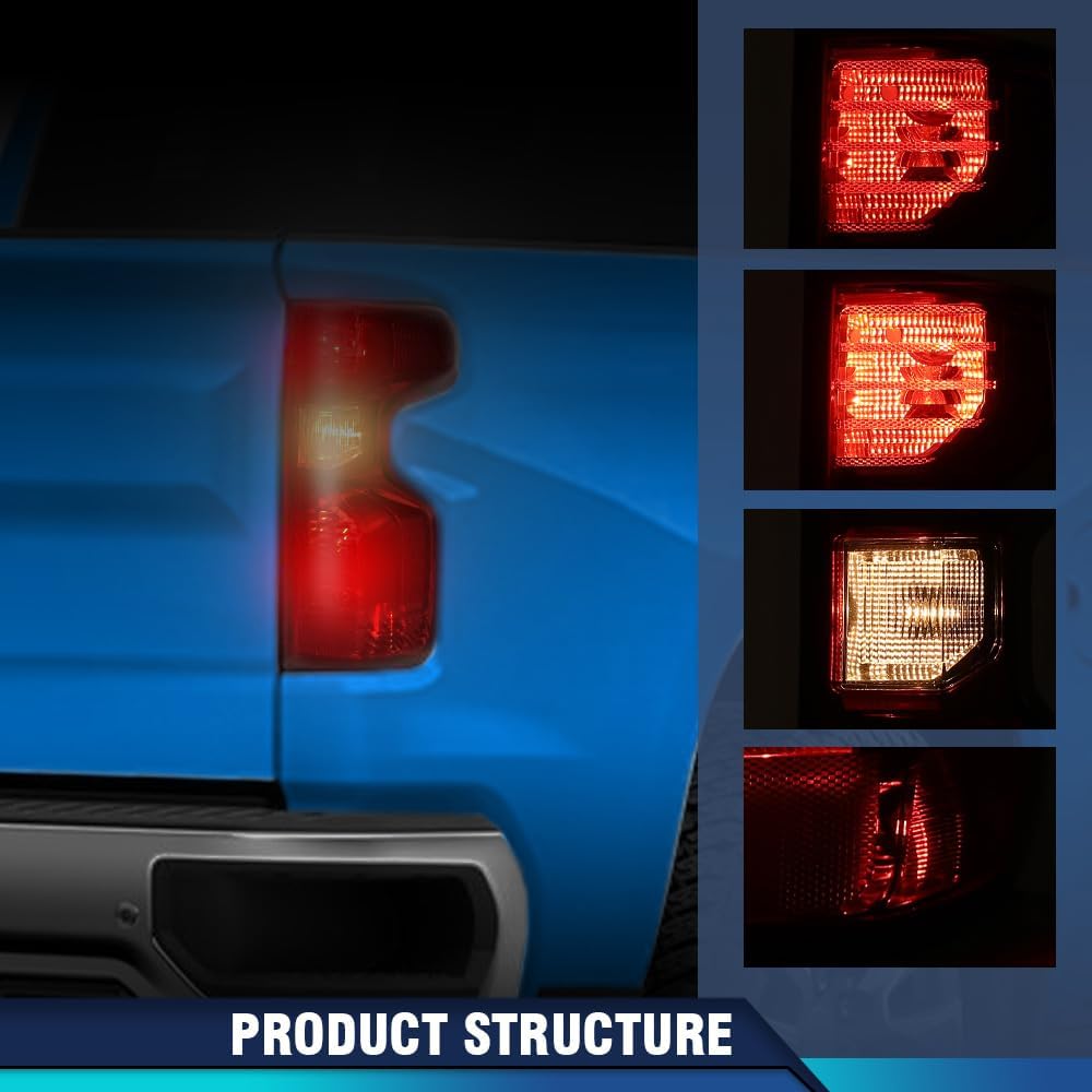 PIT66 Tail Lights Lamps Right Side Compatible with 2019-2023 Chevy Silverado 1500 2500 HD 3500 HD/Fit Halogen Type Model Only/Not Fit w/Factory Rear Light Lamp Assembly