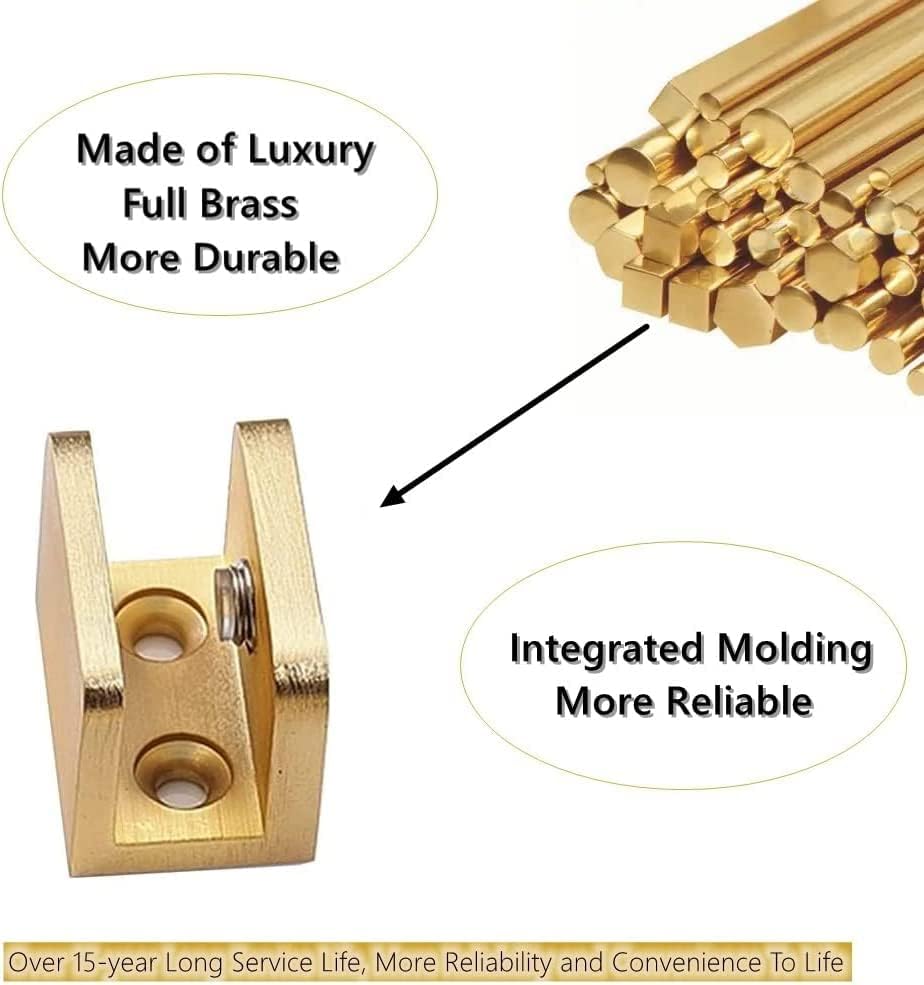 glass shelf clamp, gold u clamp bracket clip, close-up detail