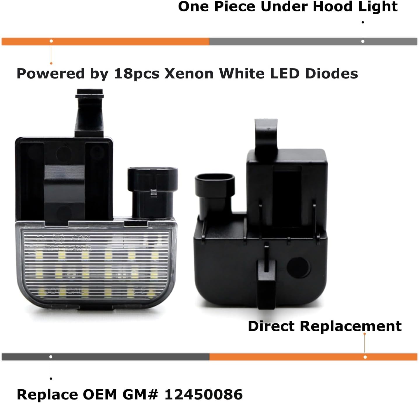 iJDMTOY Super Bright White 18-SMD Full LED Under Hood Light w/5ft Power Cord Harness Compatible With Chevy/GMC Silverado/Sierra, Suburban/Tahoe Avalanche Trailblazer Yukon Envoy; Cadillac Escalade