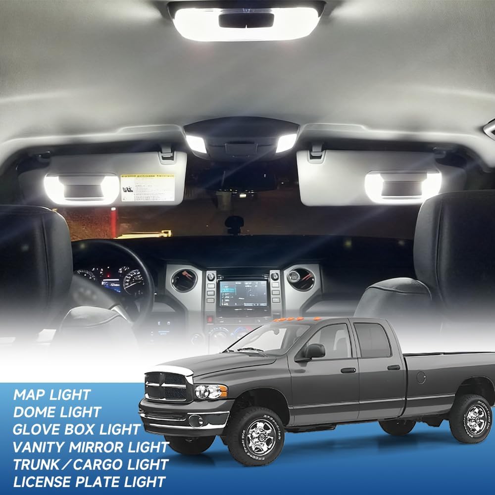 nsautolighting 12pcs White Interior LED Lights Kit for 2003 2004 2005 2006 2007 2008 Dodge Ram 1500 2500 3500 Map Dome Visor Trunk Lights Super Bright 6000K Interior LED Light Bulbs + Install Tool