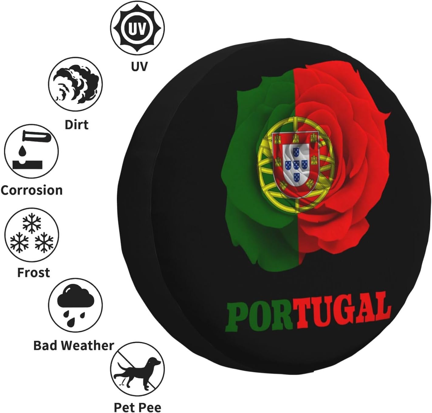 Flower Portuguese Portugal Flag tire Cover Universal fit car Trailer rv SUV Truck Camper Vehicle Soft Sun Protection Wheel Cover 16 inch