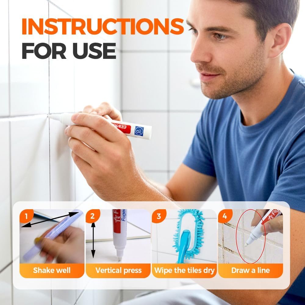 AprYew Grout Pen White Tile Grout Paint, 2026 New Waterproof Grout Paint Pen, Grout Sealer Marker for Cleaner Looking Grout Lines, Narrow 5mm Tip (Light Grey)