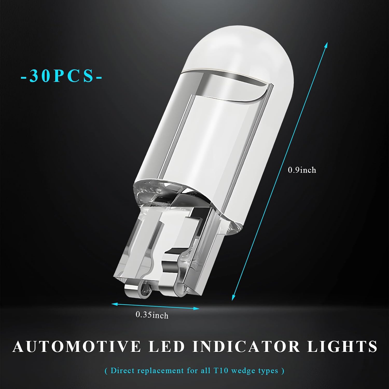 30 PCS 194 Car LED Light Bulbs, 12V 6000K High Brightness Wedge Light T10 168 2825 W5W COB LED Bulb, Error Free Vehicle Interior Bulbs for Dome License Plate Dashboard Lights (White)