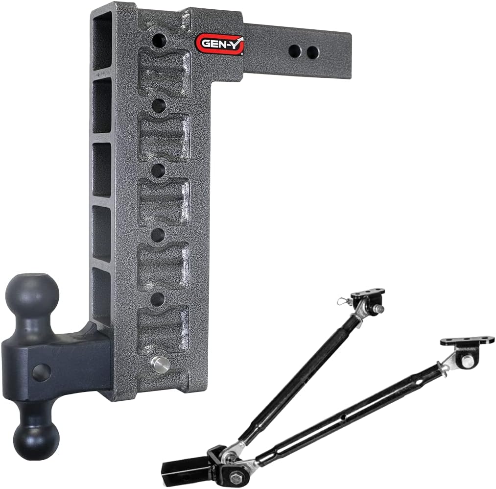 GEN-Y Hitch Tow Hitch for 2.5" Receiver - 15" Drop/Rise with 6 Adjustable Positions, Includes Dual Ball Mount, Locking Pin and Stabilizer Kit, 21,000 lbs Towing Capacity, 3,000 lbs Tongue Weight