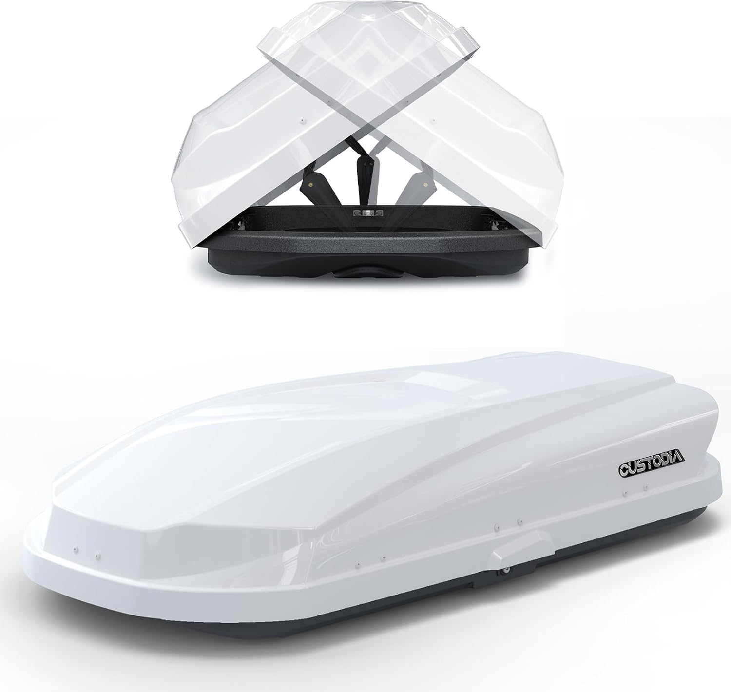 14 Cu Ft Cargo Box, Hard Shell Roof Carrier, Double-Side Opening, White | Fits most crossbars Dual-side opening Secure locking system ABS material For outdoor and travel gear