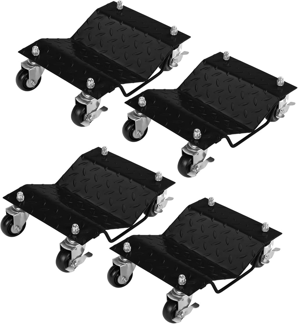TUFFIOM Car Dolly Set of 4, 6000LBS Capacity Wheel Dollies, Heavy Duty Vehicle Dolly Upgraded, Steel Tire Skates with Brakes, Black