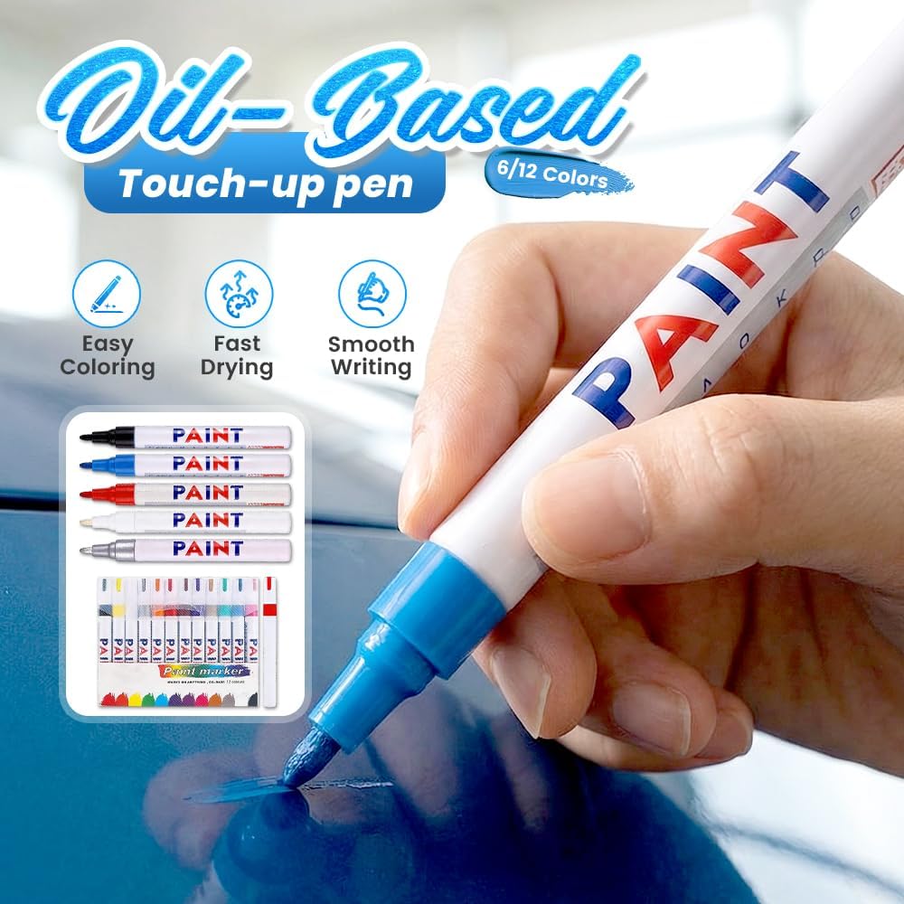 AIIONP 12 Colors Waterproof Tire Paint Pen, Permanent Oil-based Marker for Rims, Quick Drying Paint Markers Pen Set for Metal, Glass, Ceramic, Fabric, Wood, Plastic, Rock Painting (12 Colors)