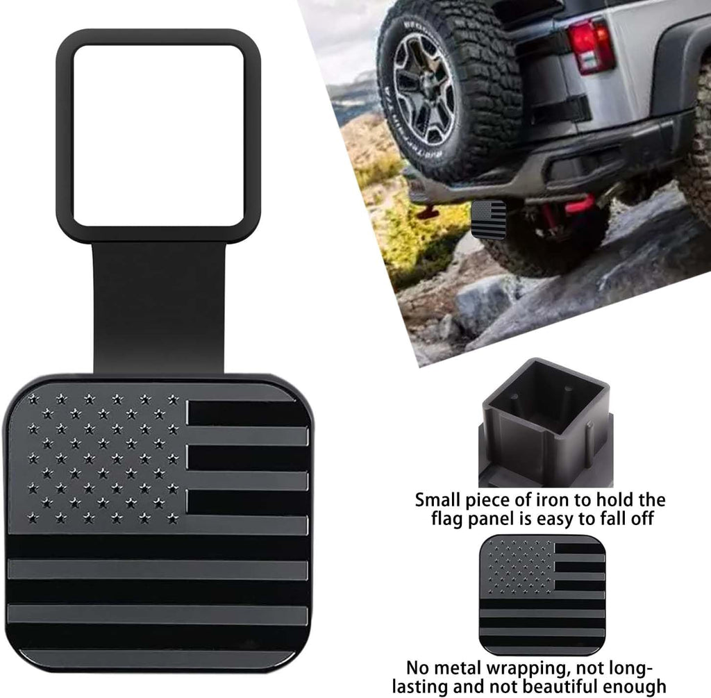 Trailer Hitch Cover with Black for Any 2" Receivers - American Flag Rubber Hitch Tube Cover Plug Cap