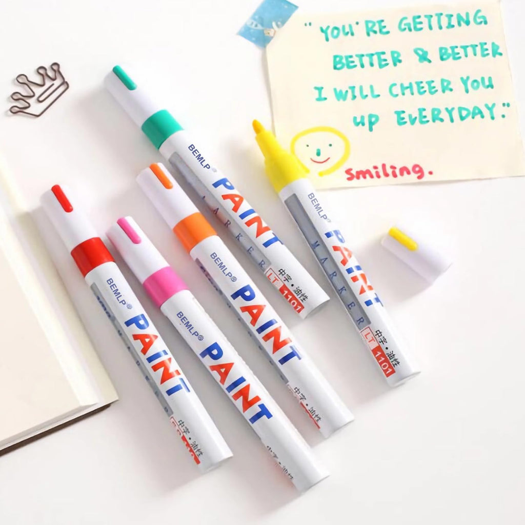 BEMLP Permanent Marker Pen Colorful Waterproof Metal Oilly Fill Paint For School DIY Tyre Tire Tread CD Metal Paint Markers Tire pen 12 Colors for Scuba gear