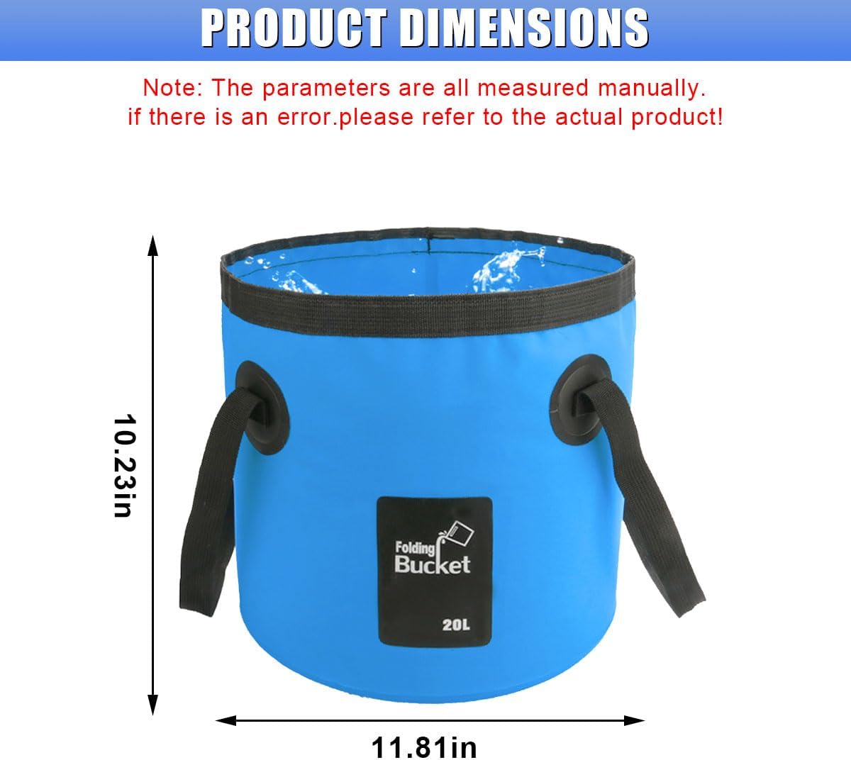 Collapsible Bucket with Handle, 5 Gallon 20L Multifunctional Foldable Water Container, Portable Waterproof Wash Basin for Fishing Camping Hiking Garden Car Washing (Blue)