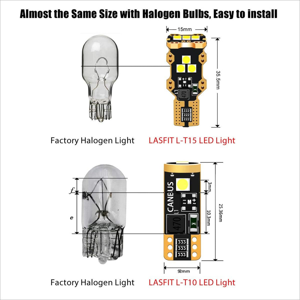 LASFIT 194 168 2825/921 912 W5W LED Bulbs Canbus White Combo Kit, License Plate Light and Back Up Reverse Light White Combo, 6000K, Non-Polarity, Pack of 4