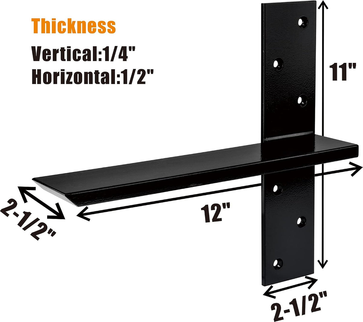 (3-pack) free hanging t shelf bracket, solid heavy, close-up detail