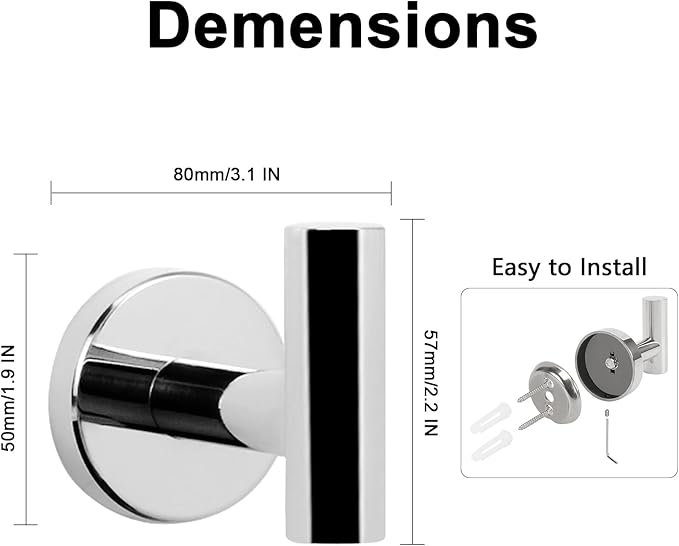 NearMoon Bath Towel Hooks- SUS 304 Stainless Steel Robe Hook Holder, Heavy Duty - Image 5