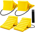 4 Pack Wheel Chocks, Wheel Chocks with Rope, Plastic Hard Wheel Stoppers Block for Camper Cars, RV Trailer, Trucks (Yellow)