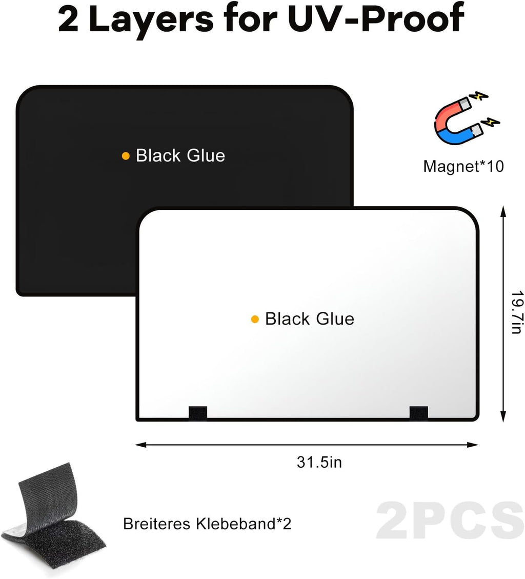 2PCS Car Window Shades, 31.5" × 19.7" Auto Rear Side Window Covers Privacy Curtain with 10 Magnets, Vehicle Side Windows Sun Shade Blocks Heat & UV Rays for Sedan SUV Truck