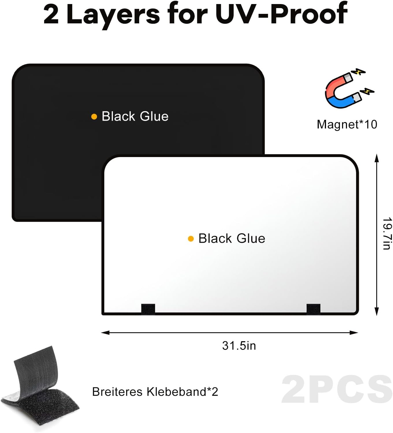 2PCS Car Window Shades, 31.5" × 19.7" Auto Rear Side Window Covers Privacy Curtain with 10 Magnets, Vehicle Side Windows Sun Shade Blocks Heat & UV Rays for Sedan SUV Truck