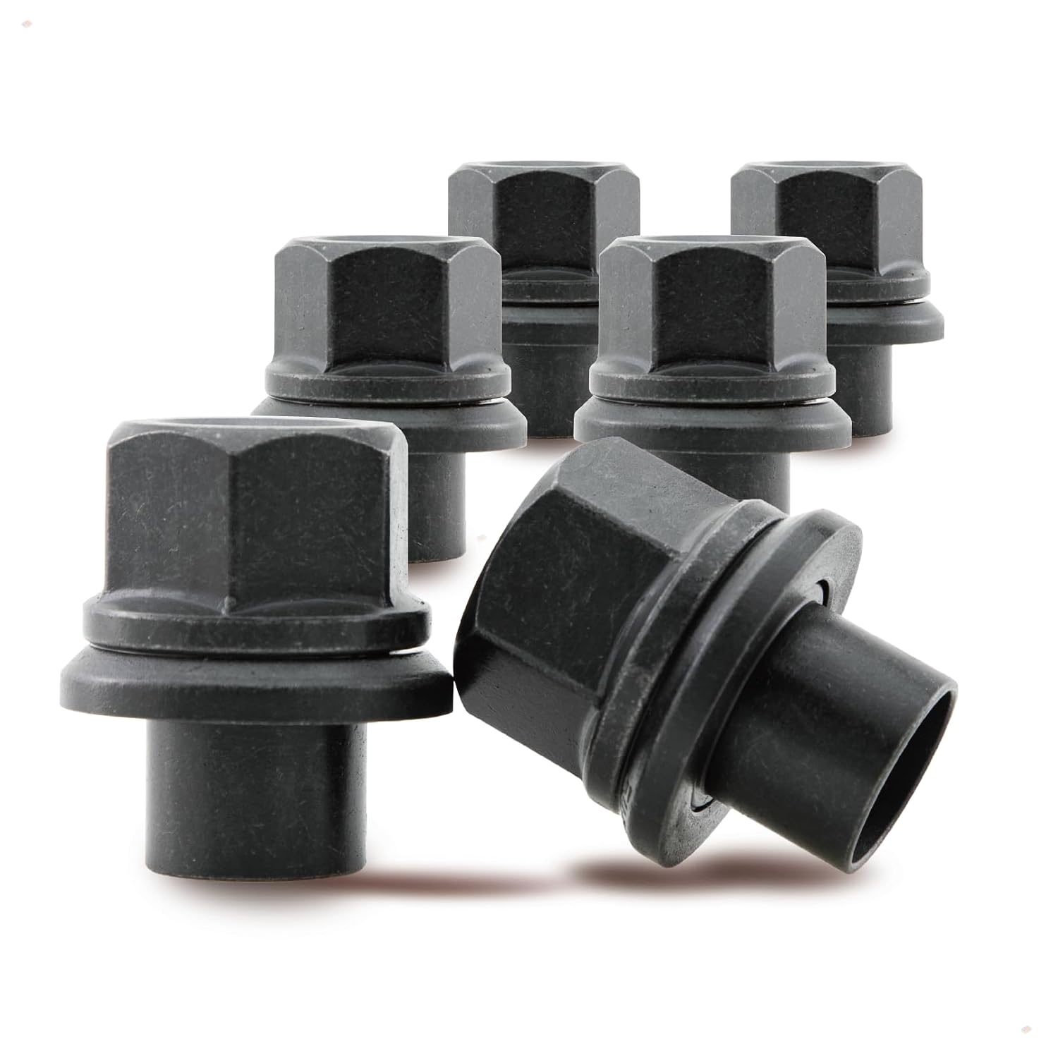Two-Piece 19mm Sleeve Flanged Wheel Nuts 6PCS, M22x1.5 Hex:33mm Black for Heavy Duty Truck Semi Truck Fit Steel Dual Wheels with Hub Piloted Seat & 26mm Bolt Hole Size